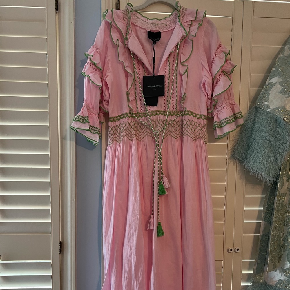 Gorgeous Cynthia Rowley pink and green feminine midi dress size L large NWT